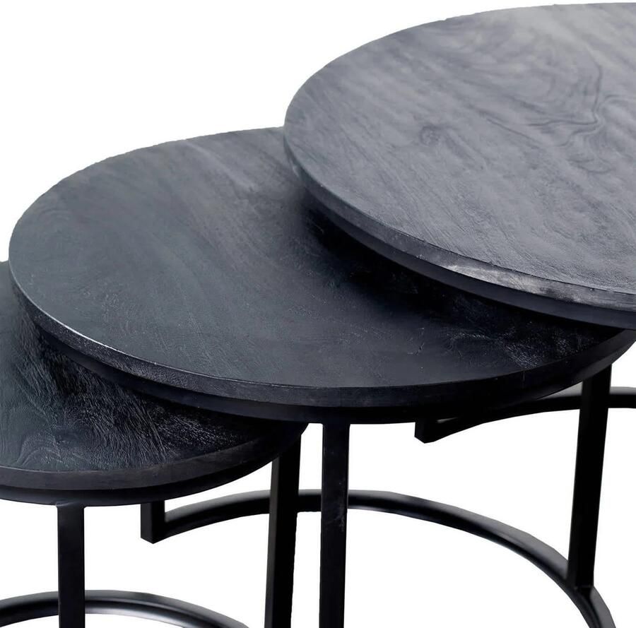 Giga Meubel Salontafel Set van 3 Mangohout Zwart Rond Tafel Tres - Foto 3