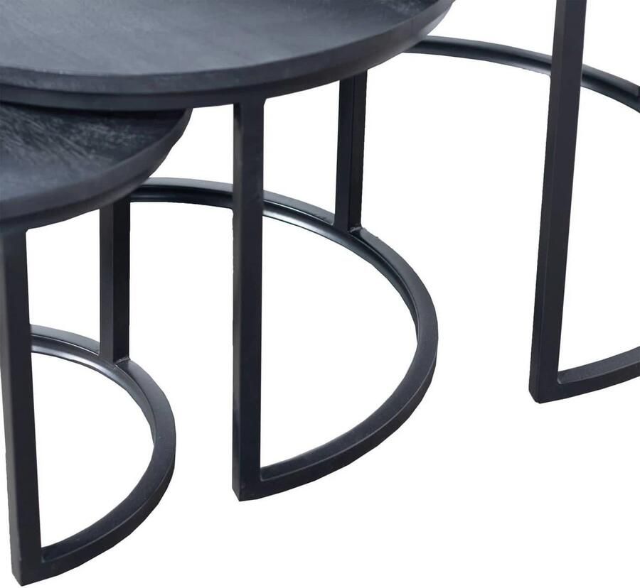 Giga Meubel Salontafel Set van 3 Mangohout Zwart Rond Tafel Tres - Foto 4