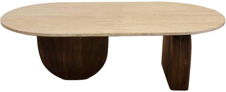 Giga Meubel Salontafel Wessel Ovaal Travertin Hout Bruin 120x65x38cm