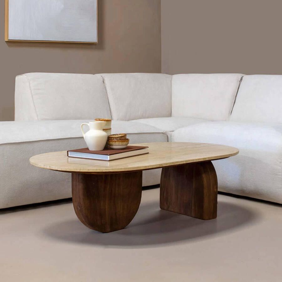 Giga Meubel Salontafel Wessel Ovaal Travertin Hout Bruin 120x65x38cm - Foto 2