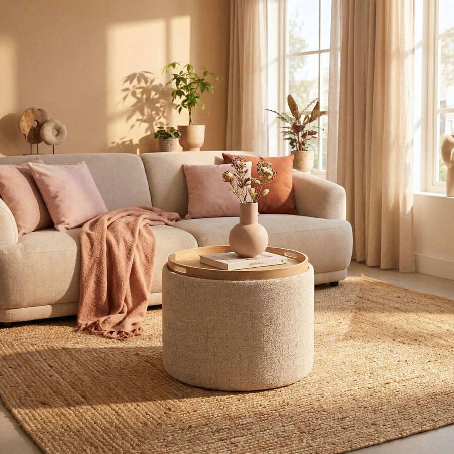 DÉJA Living Salontafel Zara Rond Beige Naturel Incl. Opbergruimte Ø55cm - Foto 2