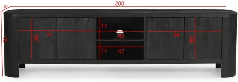 Giga Meubel Tv-Meubel Zwart Mangohout 4-Deuren 200x40x55cm Mitchel - Foto 4