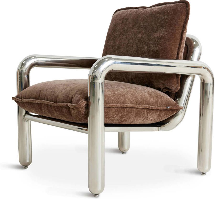 HKliving Chrome Lounge Fauteuil Velvet Brown