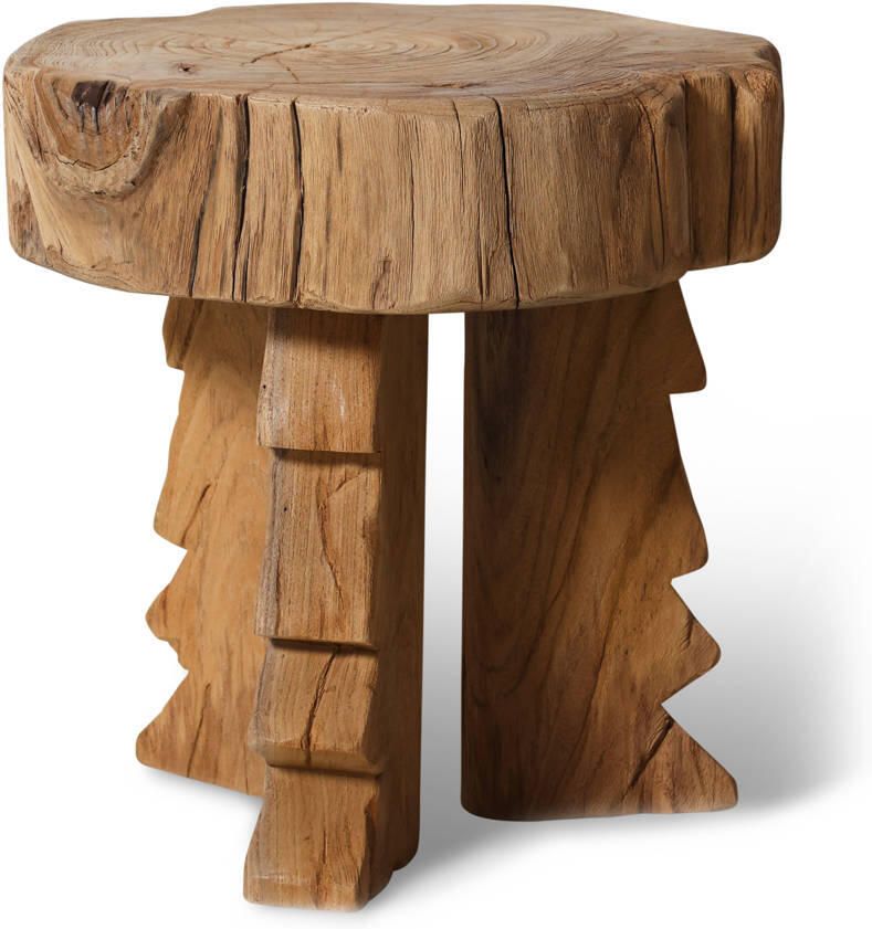 HKLIVING Carved Wooden Kruk Teak - Foto 3