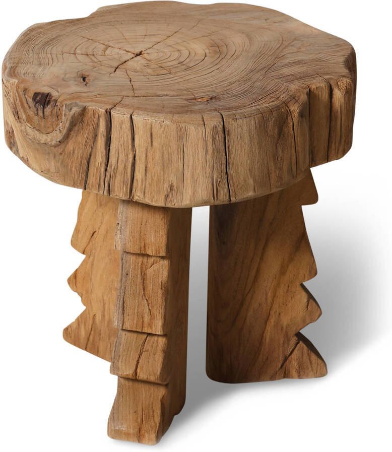 HKLIVING Carved Wooden Kruk Teak - Foto 2