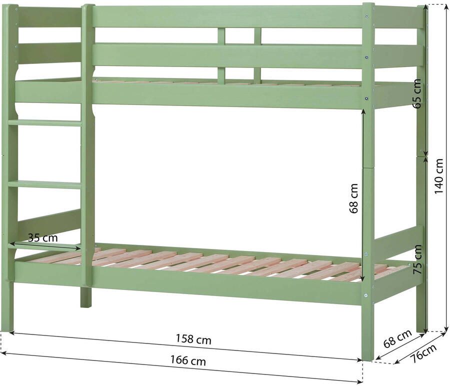 Hoppekids ECO Comfort stapelbed 70x160 cm met lattenbodem bleekgroen ECO-gecertificeerd FSC-hout Massief Grenenhout Lak op Waterbasis Gemaakt in de EU 10 jaar Fabrieksgarantie - Foto 2