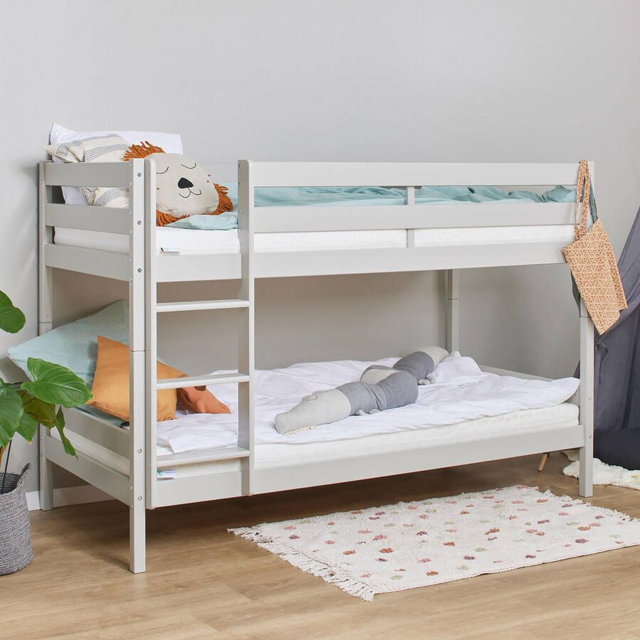 Hoppekids ECO Comfort stapelbed 90x200 cm met lattenbodem Duif Grijs ECO-gecertificeerd FSC-hout Massief Grenenhout Lak op Waterbasis Gemaakt in de EU 10 jaar Fabrieksgarantie