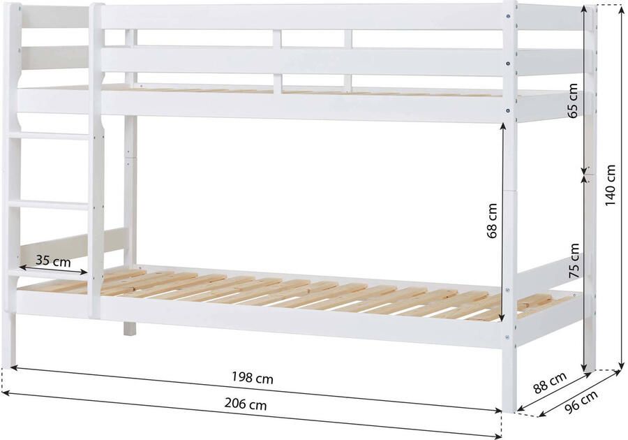 Hoppekids ECO Comfort stapelbed 90x200 cm met lattenbodem wit