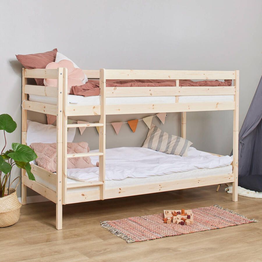 Hoppekids ECO Comfort stapelbed 90x200 cm met lattenbodem natuurlijk hout ECO-gecertificeerd FSC-hout Massief Grenenhout Lak op Waterbasis Gemaakt in de EU 10 jaar Fabrieksgarantie