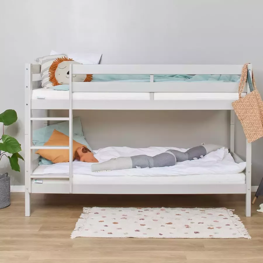 Hoppekids ECO Comfort stapelbed 90x200 cm met lattenbodem Duif Grijs ECO-gecertificeerd FSC-hout Massief Grenenhout Lak op Waterbasis Gemaakt in de EU 10 jaar Fabrieksgarantie