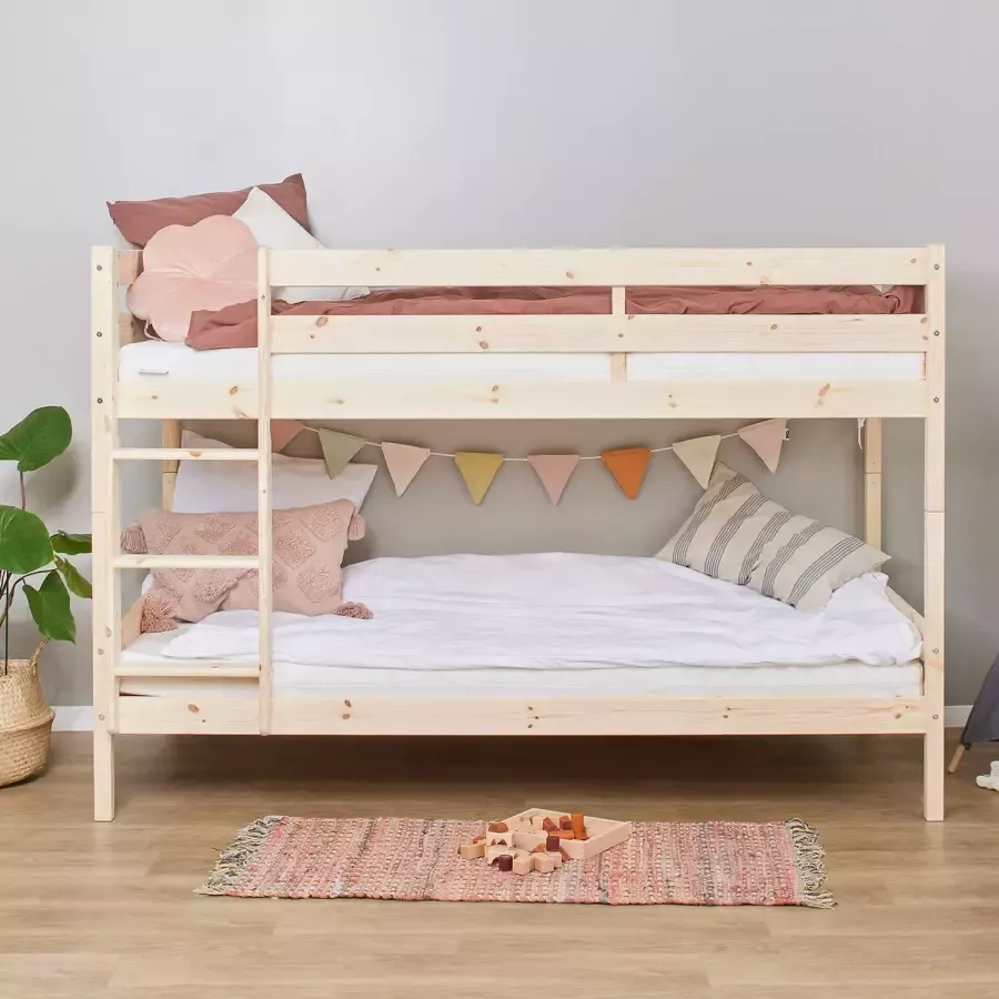 Hoppekids ECO Comfort stapelbed 90x200 cm met lattenbodem natuurlijk hout ECO-gecertificeerd FSC-hout Massief Grenenhout Lak op Waterbasis Gemaakt in de EU 10 jaar Fabrieksgarantie