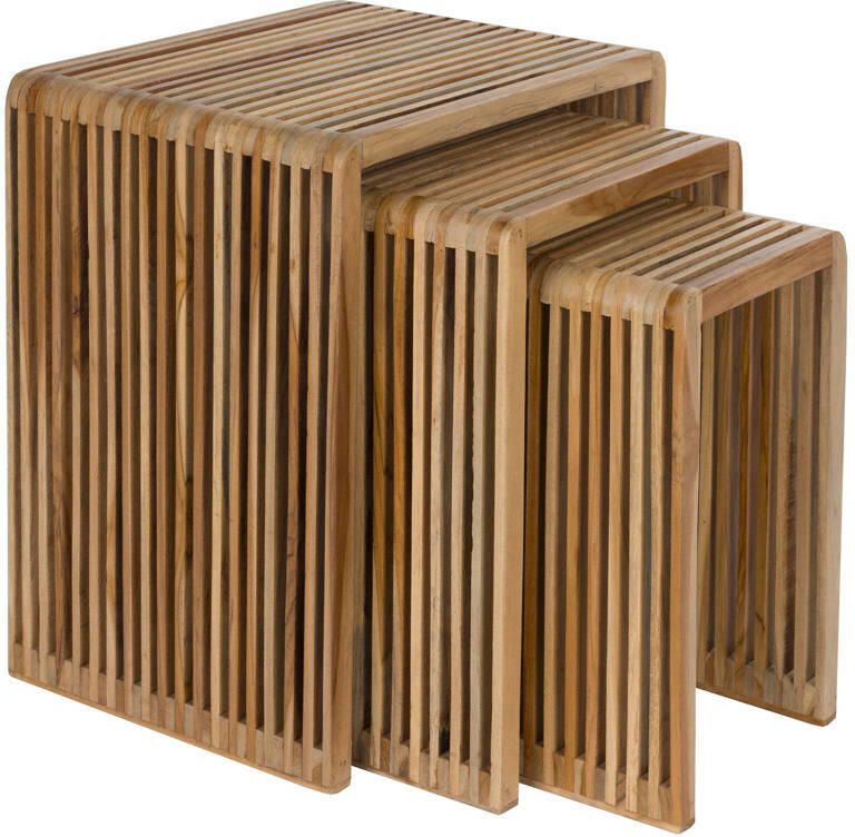 Housecraft Living Djia Bijzettafel Teak Hout Set van 3 Bruin
