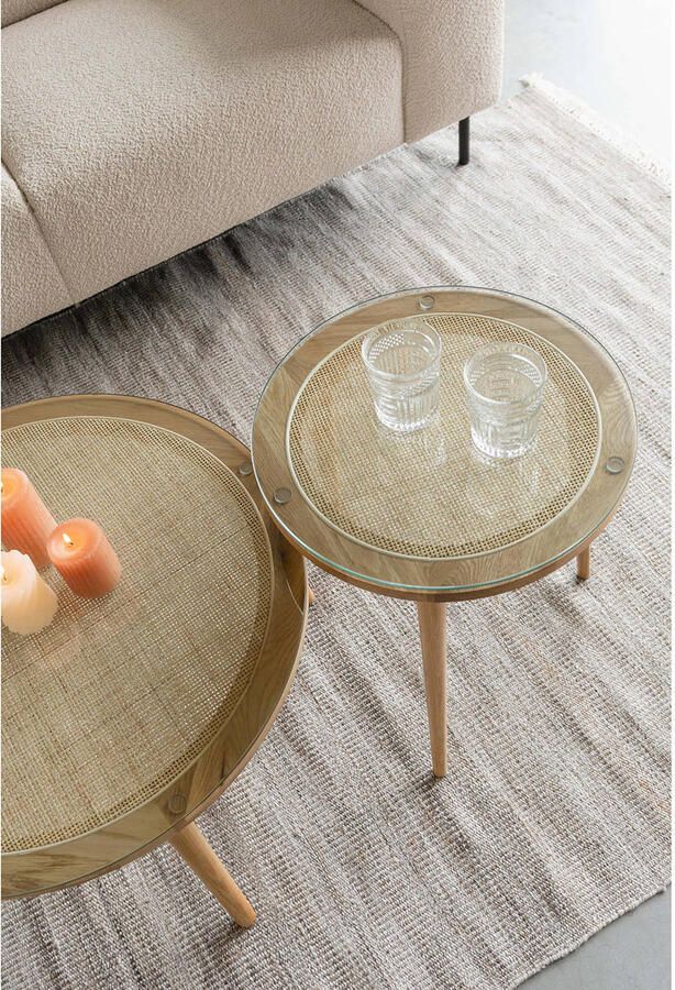 Housecraft Living Housecraft Haru Bijzettafel Rond Glas Hout 45x45 cm Naturel - Foto 3