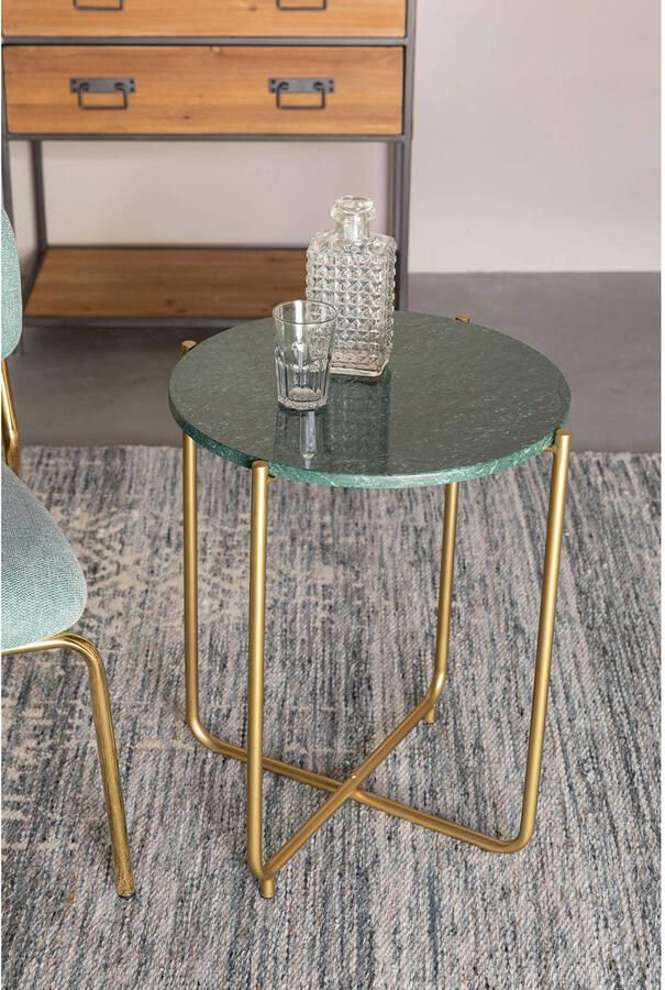 Housecraft Living Housecraft Timpa Bijzettafel Marmer Rond 44x44 cm Groen Goud - Foto 5
