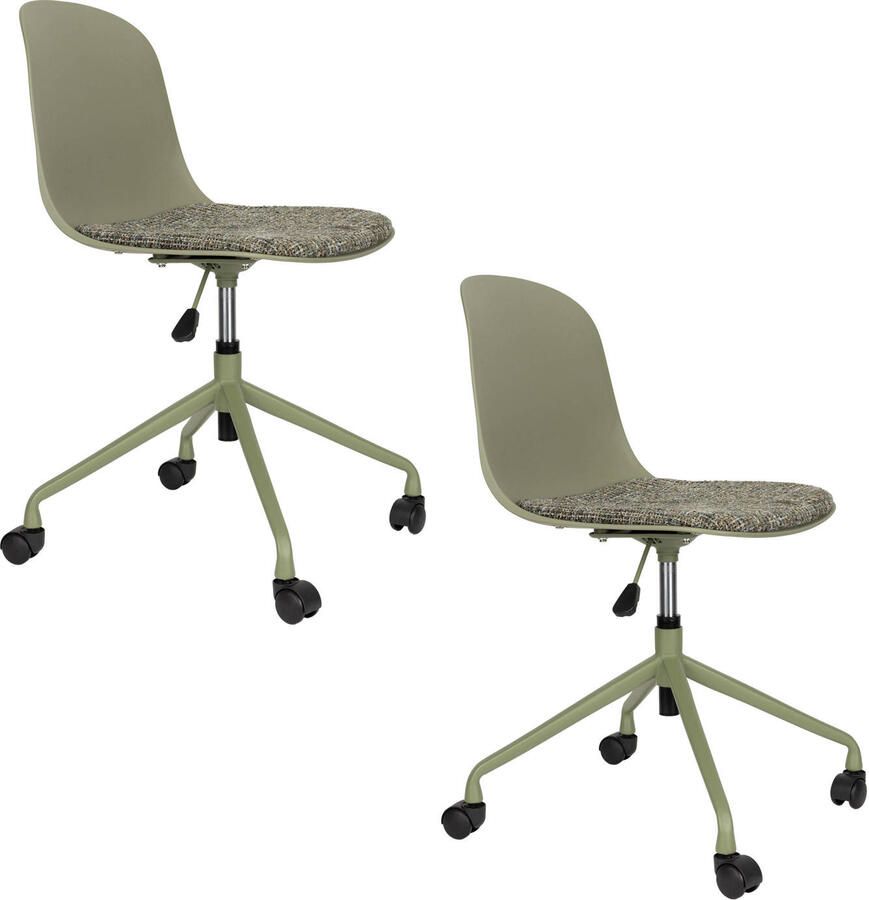Housecraft Living draaibare bureaustoelen Roxanne met wielen groen (set van 2)