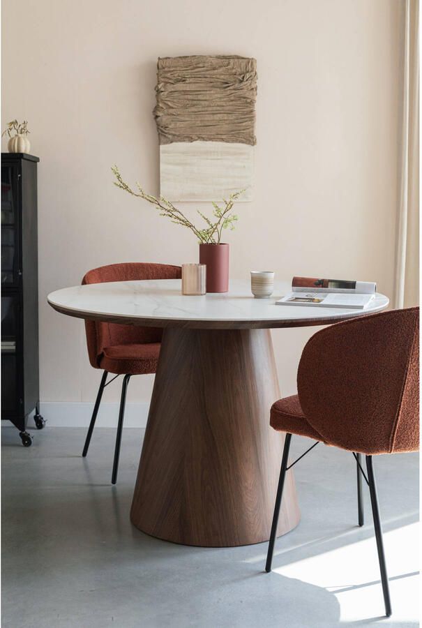 Housecraft living Feliz Lifestyle Almira Eettafel Rond 115 cm Hout Wit Bruin donker - Foto 4