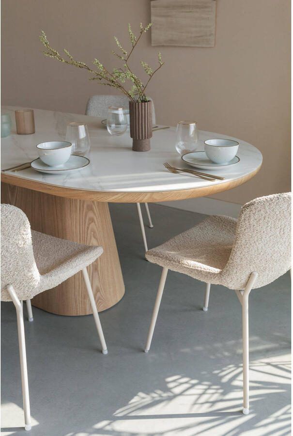 Housecraft living Almira Eettafel Ovaal 200 cm Hout Marmerlook Walnootkleur Bruin - Foto 3