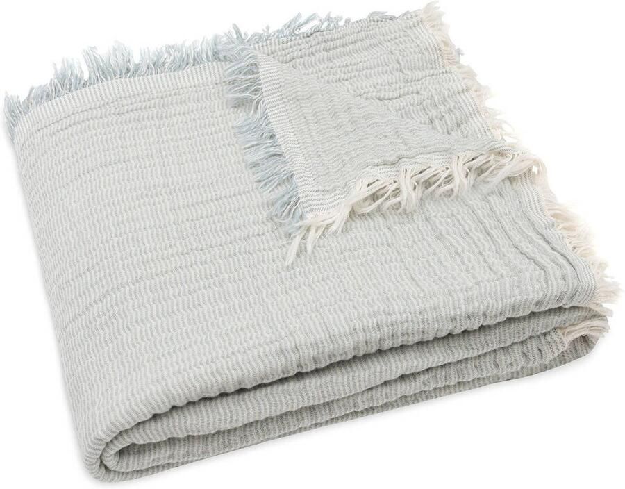 Jollein hydrofiele ledikantdeken Fringe Stripe Sea Green Ivory - Foto 3