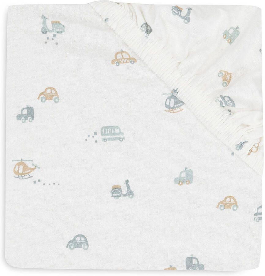 Jollein jersey hoeslaken ledikant On The Go offwhite blauw beige