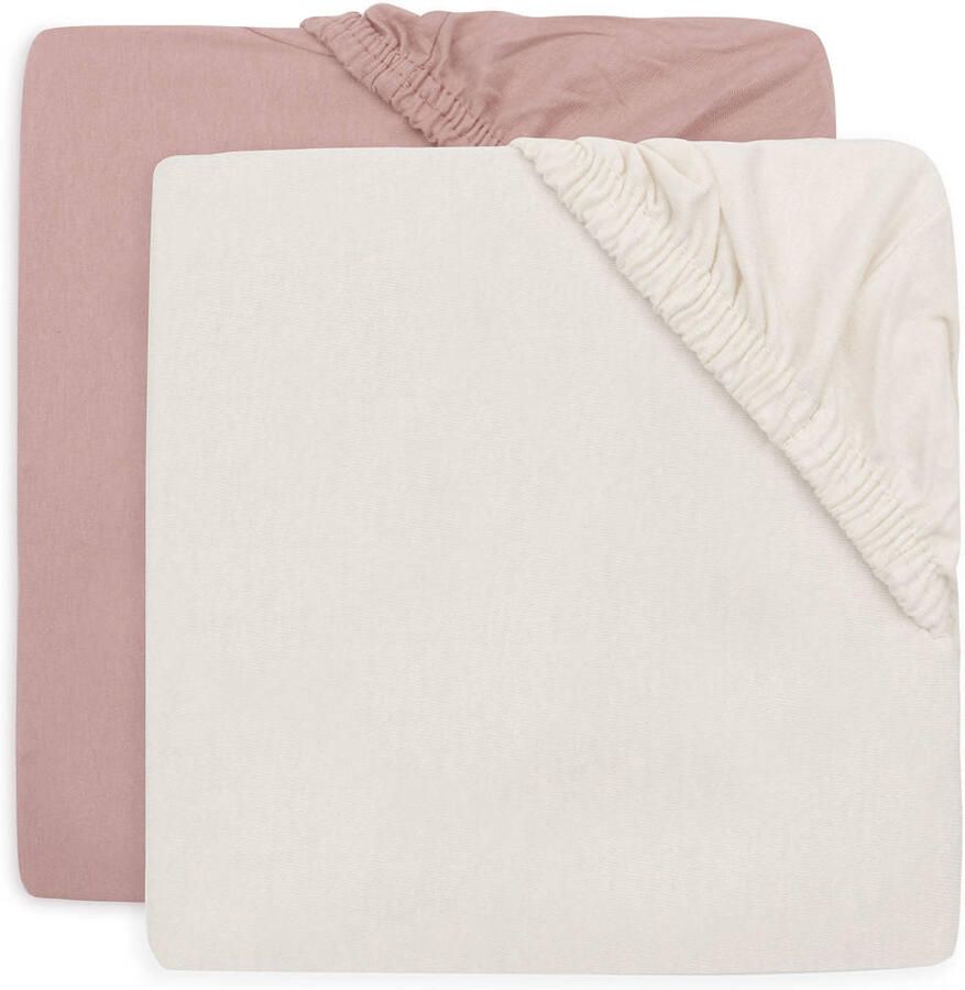 Jollein jersey kinderbed hoeslaken Wild Rose Ivory roze offwhite (set van 2)