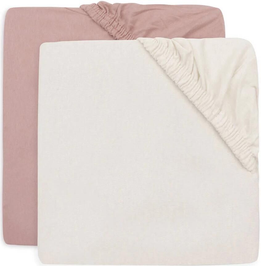 Jollein jersey ledikant hoeslaken Wild Rose Ivory roze offwhite (set van 2)