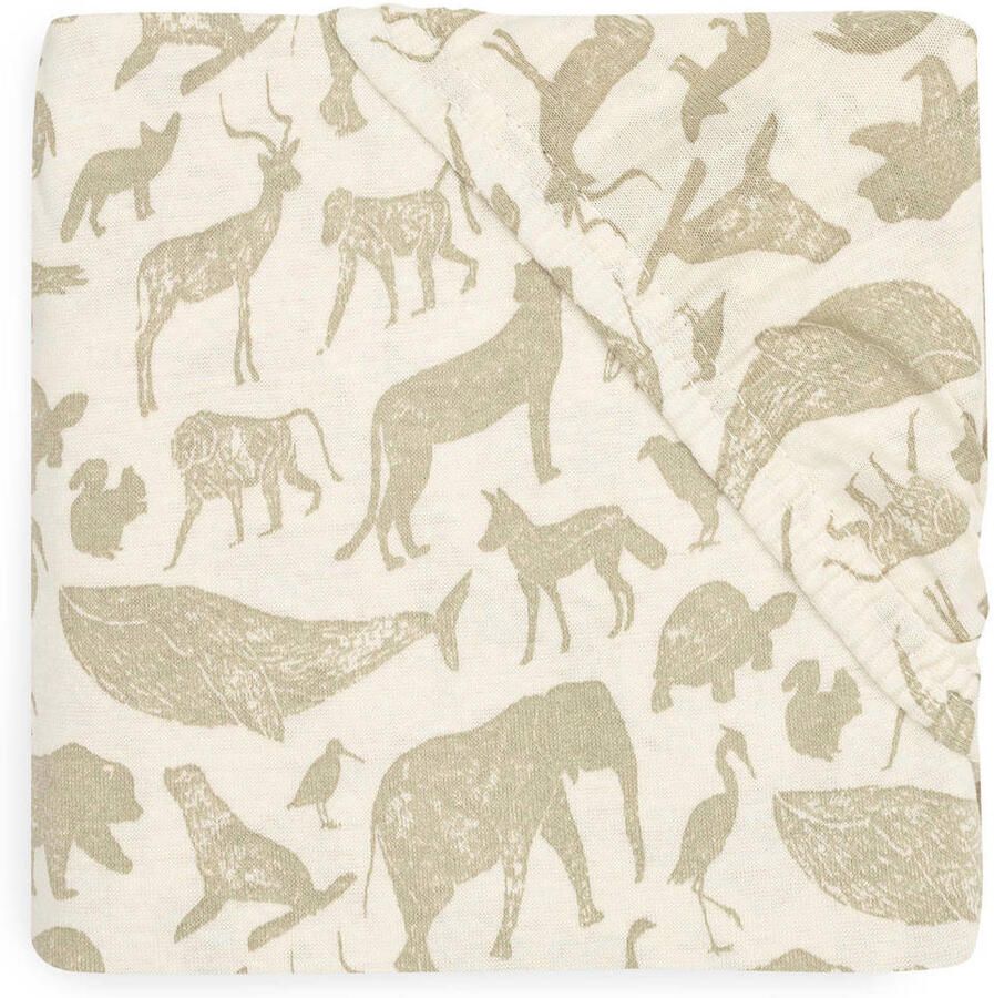 Jollein katoenen jersey wieg hoeslaken 40 50x80 90cm Animals Olive Green
