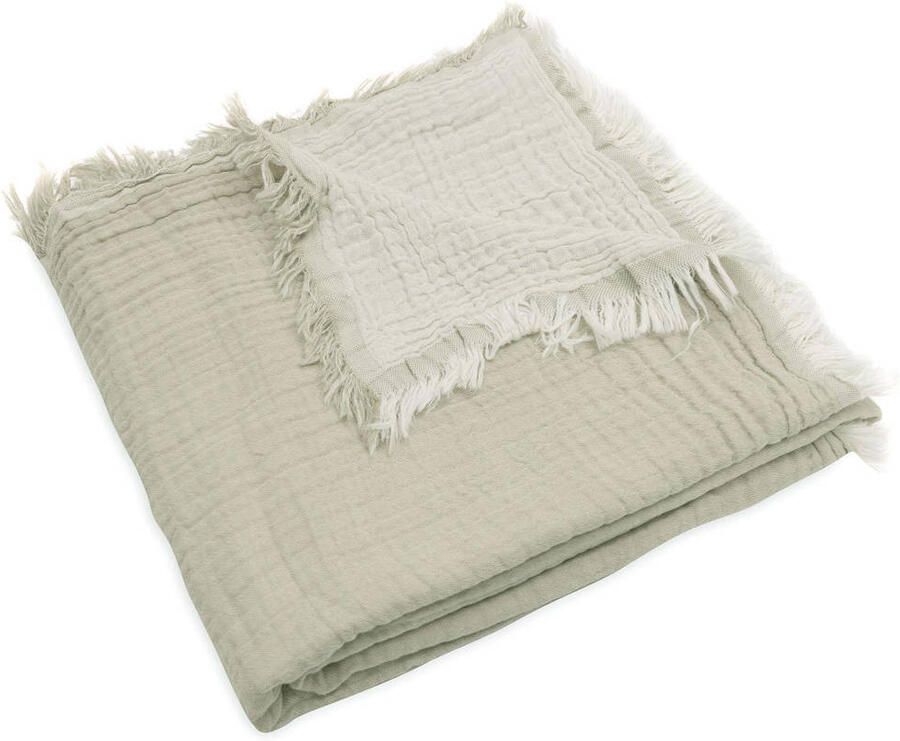 Jollein ledikantdeken 120x120cm Fringe Olive Green Ivory - Foto 3