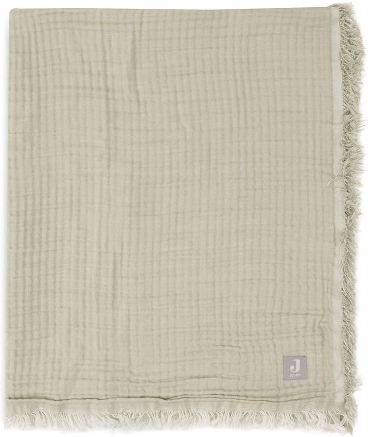 Jollein ledikantdeken 120x120cm Fringe Olive Green Ivory
