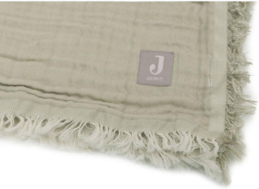 Jollein ledikantdeken 120x120cm Fringe Olive Green Ivory - Foto 2
