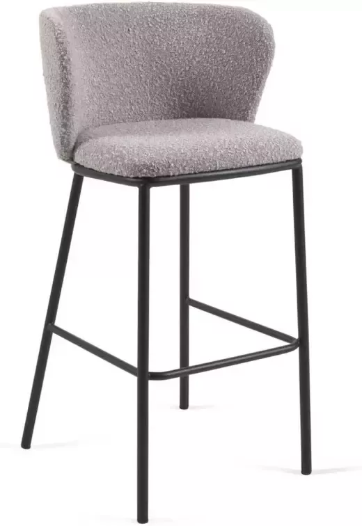 Kave Home Kruk Ciselia van lichtgrijs schapenwol en zwart metaal 75 cm hoog
