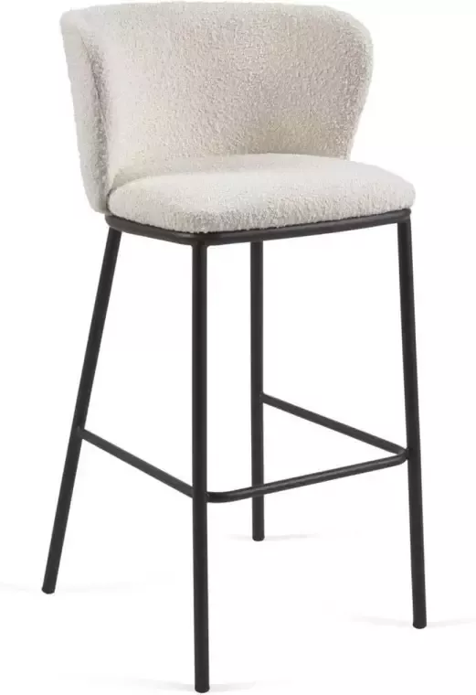 Kave Home Kruk Ciselia van wit schapenwol en zwart metaal 75 cm hoog