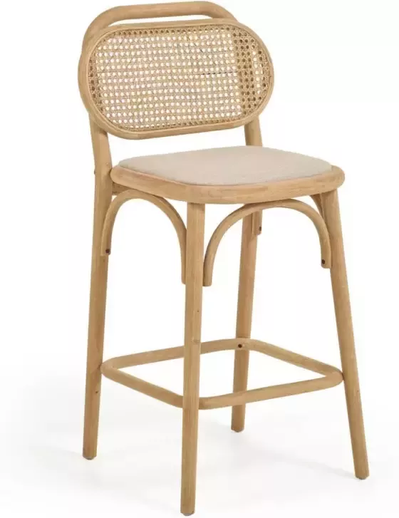 Kave Home Doriane 65 cm height solid oak stool with natural finish and upholstered seat - Foto 3