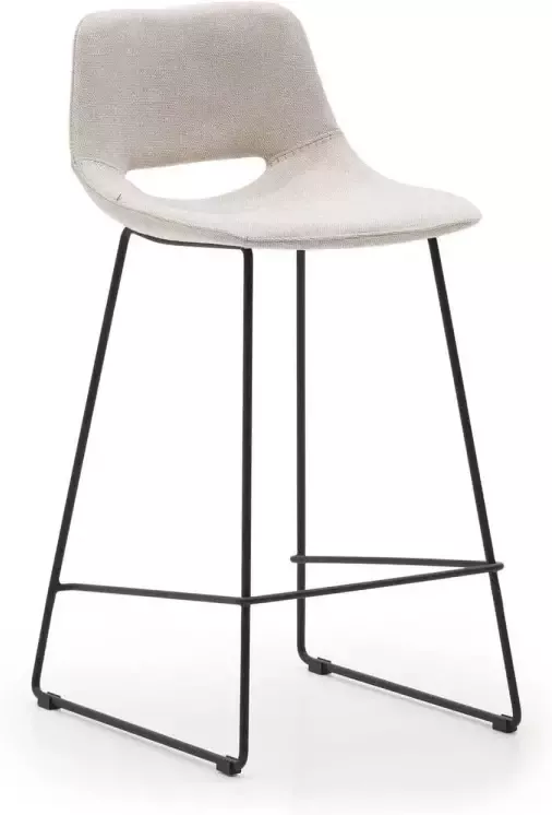 Kave Home Zahara beige kruk met staal in een zwarte afwerking hoogte 65 cm