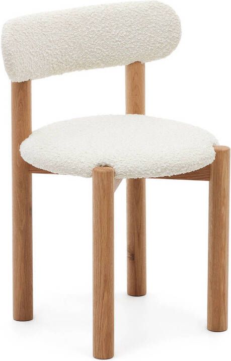 Kave Home Nebai-stoel in witte schapenvacht en massief eikenhouten structuur met een natuurlijke afw - Foto 4