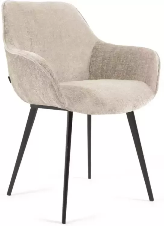Kave Home Stoel Amira in beige chenille met stalen poten met zwarte afwerking