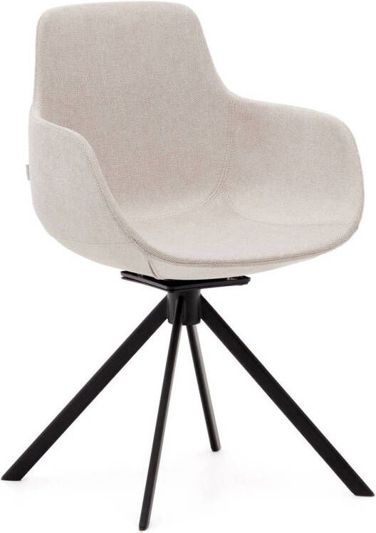 Kave Home Tissiana-stoel met terugdraaiende zitting in beige chenille en mat zwart aluminium