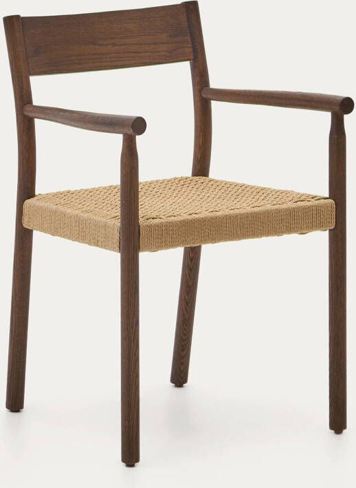 Kave Home Yalia-stoel in massief eikenhout FSC 100% met natuurlijke walnoot-afwerking en zitting van - Foto 4