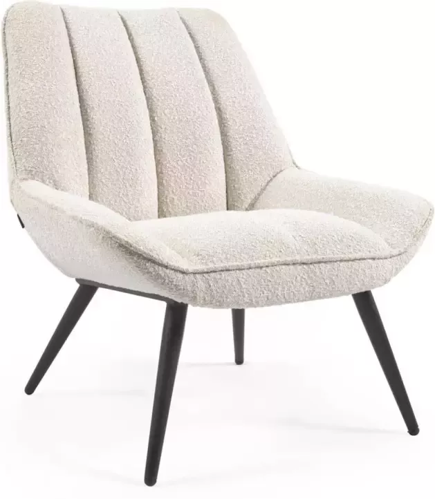 Kave Home Fauteuil Marlina met witten schapenvachtlook met stalen