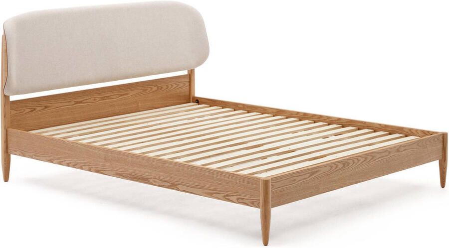 Kave Home Octavia-bed in essen multiplex met wit gestoffeerd hoofdbord FSC Mix Credit 180 x 200 cm - Foto 5