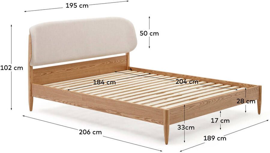 Kave Home Octavia-bed in essen multiplex met wit gestoffeerd hoofdbord FSC Mix Credit 180 x 200 cm - Foto 4