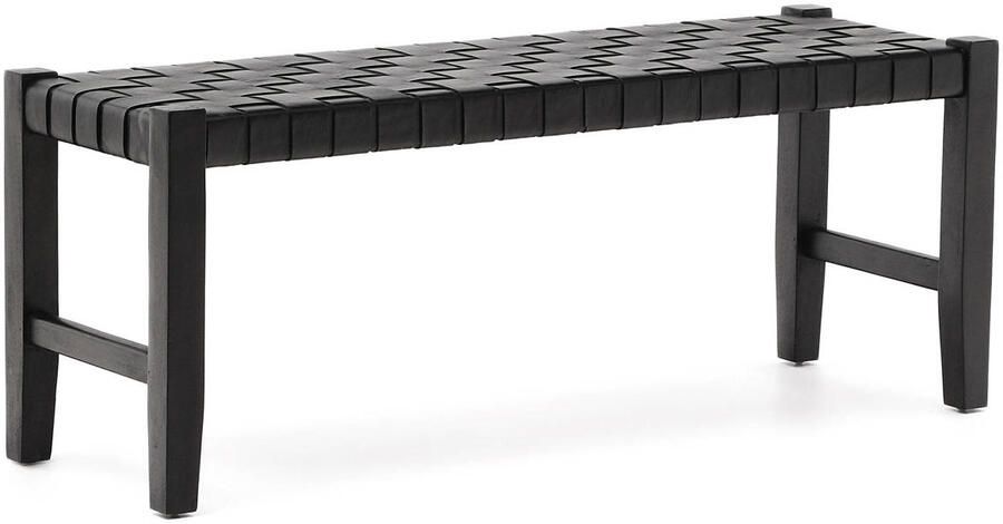Kave Home Calixta bank van leer en massief mahoniehout met zwarte afwerking 120 cm - Foto 3