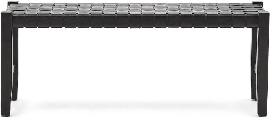 Kave Home Calixta bank van leer en massief mahoniehout met zwarte afwerking 120 cm - Foto 2