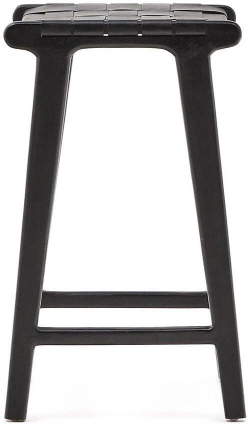 Kave Home Calixta kruk van leer en massief mahoniehout met zwarte afwerking hoogte 67 cm - Foto 2