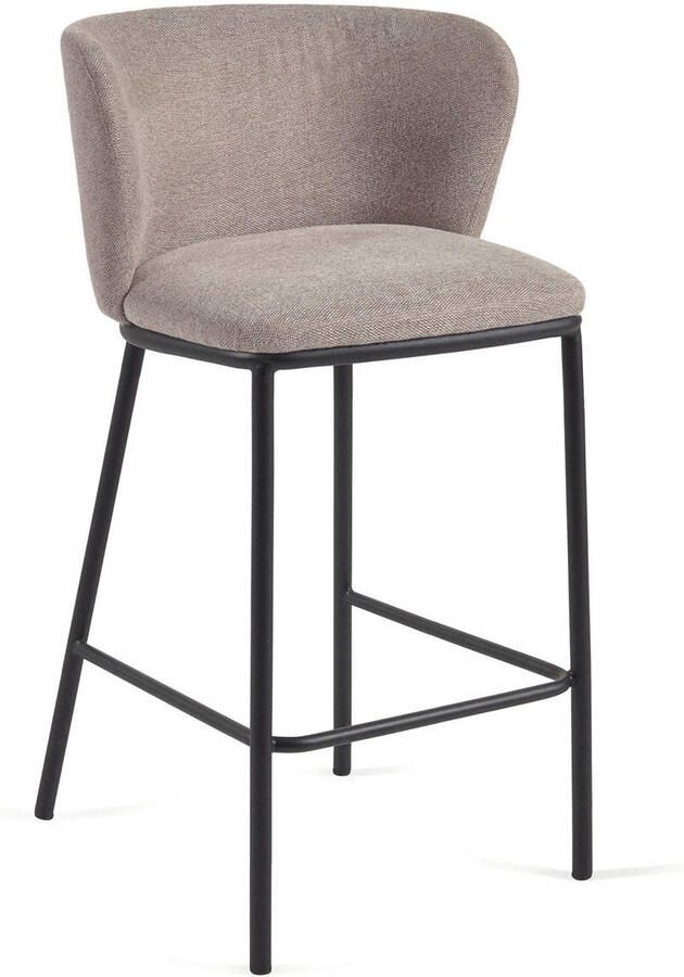 Kave Home Ciselia kruk in lichtbruin chenille en stalen poten in zwart hoogte 65 cm FSC Mix Credit - Foto 4