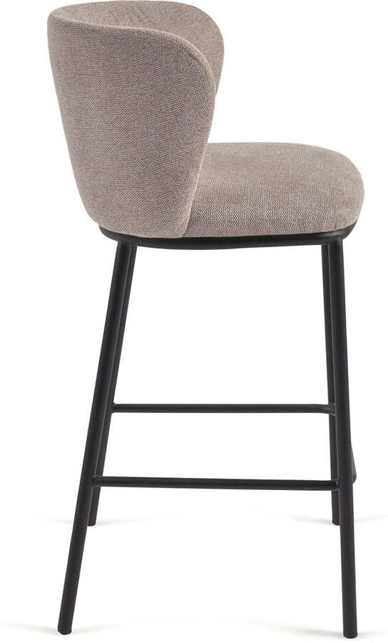 Kave Home Ciselia kruk in lichtbruin chenille en stalen poten in zwart hoogte 65 cm FSC Mix Credit - Foto 3