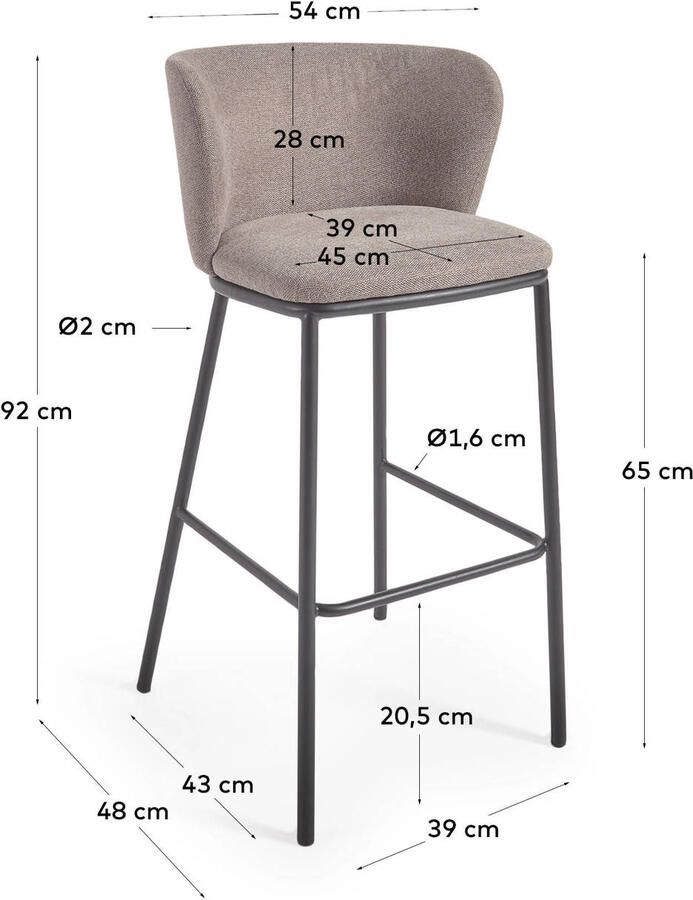 Kave Home Ciselia kruk in lichtbruin chenille en stalen poten in zwart hoogte 65 cm FSC Mix Credit - Foto 2