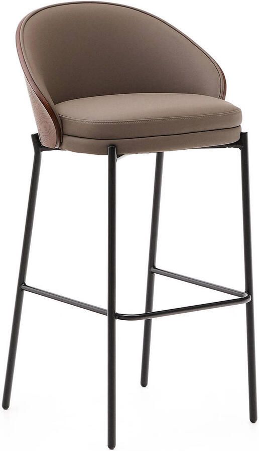 Kave Home Eamy kruk in bruin kunstleer essenfineer en afwerking in noten en bruin metaal 75 cm - Foto 3