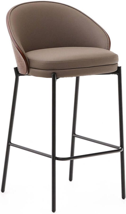 Kave Home Eamy kruk in bruin kunstleer essenfineer en afwerking in noten en zwart metaal 65 cm - Foto 4