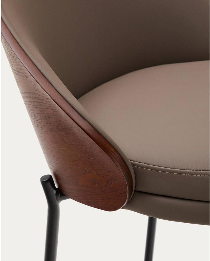 Kave Home Eamy kruk in bruin kunstleer essenfineer en afwerking in noten en zwart metaal 65 cm - Foto 2