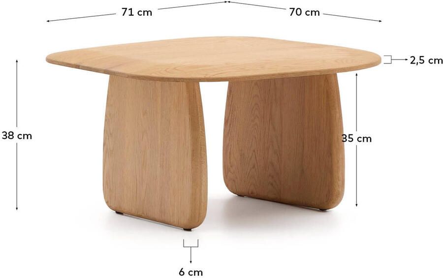 Kave Home Organische Bijzettafel Pirita Eikenhout 71 x 70cm Naturel - Foto 2